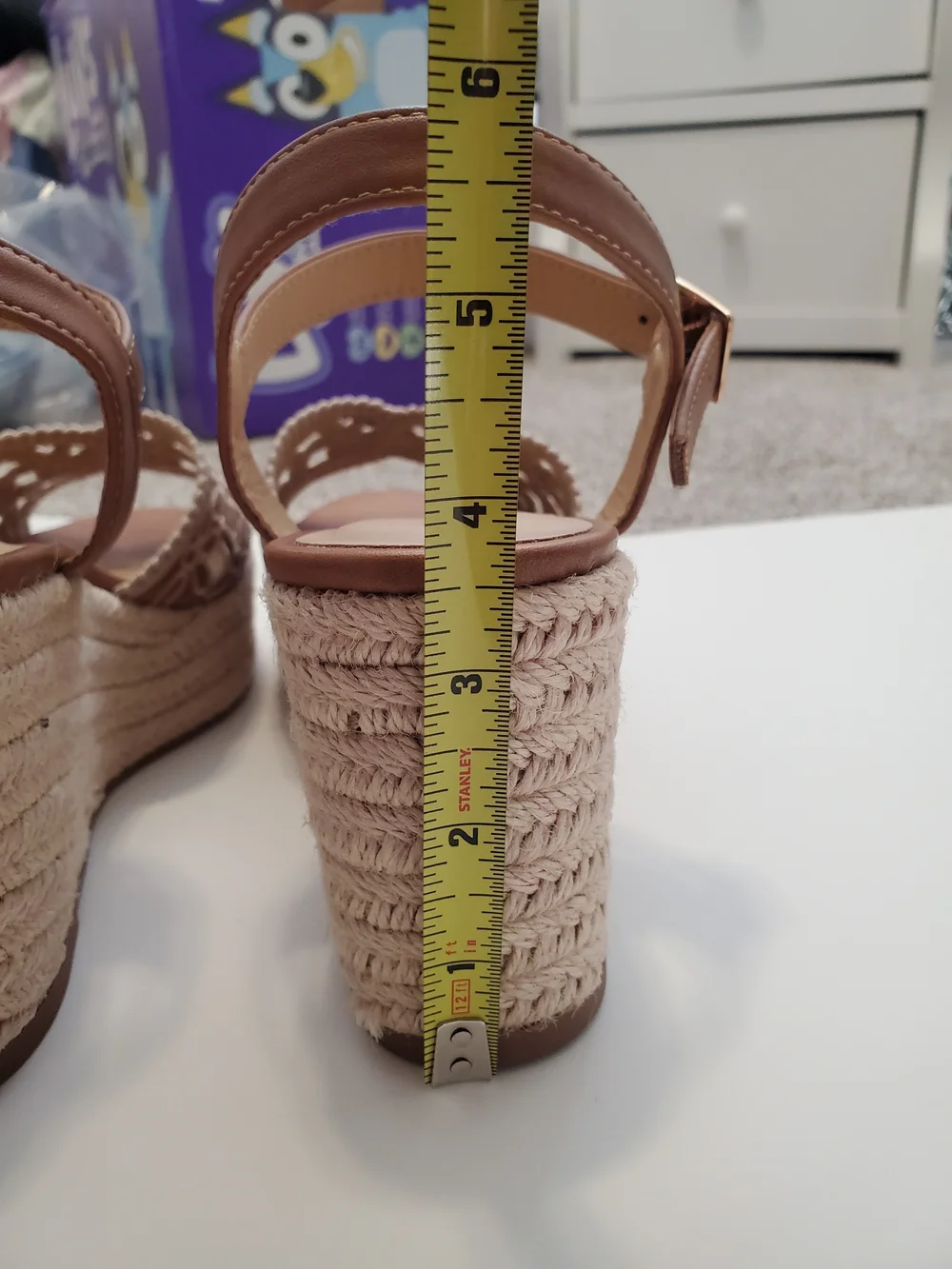 Soda Espadrille Wedges Tan Ankle Strap and White Flora Size 8½